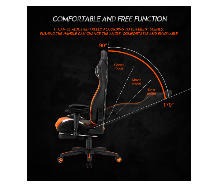 Meetion MT-CHR22 Neck And Back Cushion Fully Featured Reclining Gaming Chair With Footrest - Black And Orange  - Zoom Image 4