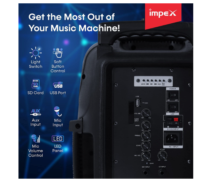 Impex ST 80A 55W Rechargeable 2.0 Multimedia Trolley Speaker System with Wireless Connectivity - Black - Zoom Image 4