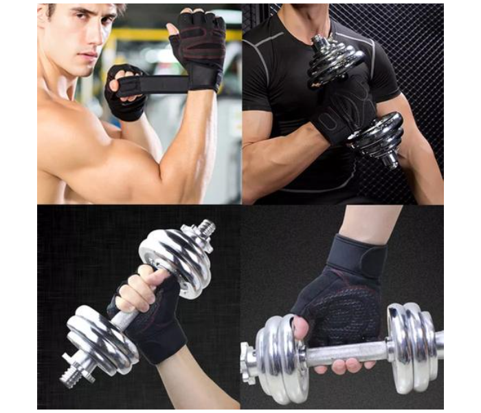 Fingerless Weight Lifting Medium Size Gym Gloves for Men and Women - Black and Blue - Zoom Image 4