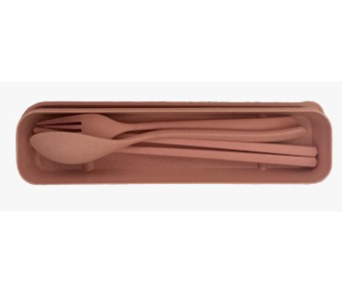 Wheat Straw Plastic Case With Fancy Cutleries Large- Pink - Zoom Image