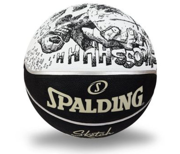 Spalding Size 7 Sketch Series Unisex Rubber Basketball -Black and White - Zoom Image 1