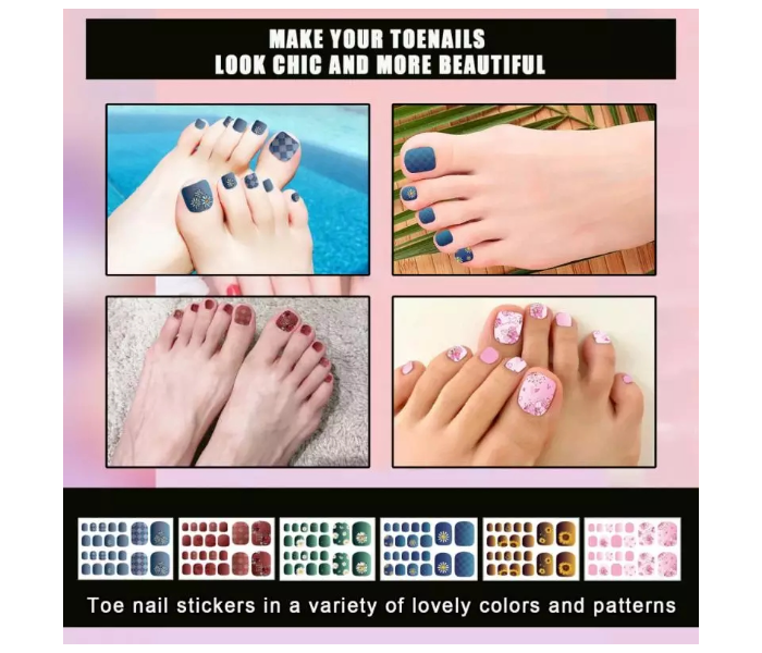 OEM 1 Sheet Art Style Adhesive Toe Nail Sticker Manicure - Pink - Zoom Image 3