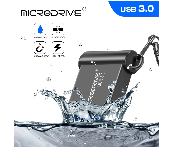 Microdrive 64GB Waterproof High Speed USB 3.0 Metal Flash Drive with Key Ring - Black - Zoom Image 2