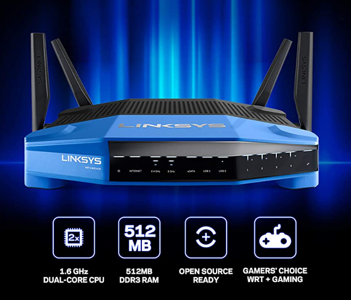 Linksys WRT1900ACS Dual-Band Wi-Fi Router with Ultra-Fast 1.6 GHz CPU - Blue - Zoom Image 5