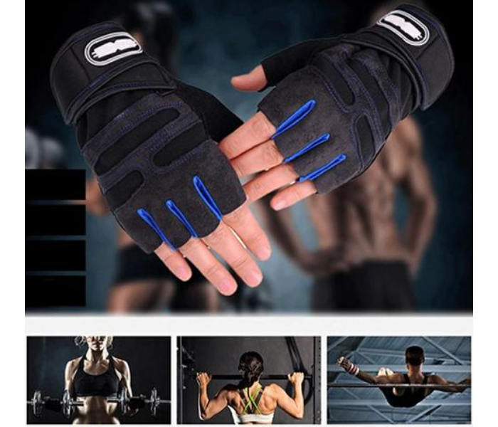 Fingerless Weight Lifting XL Size Gym Gloves for Men and Women - Black and Blue - Zoom Image 6