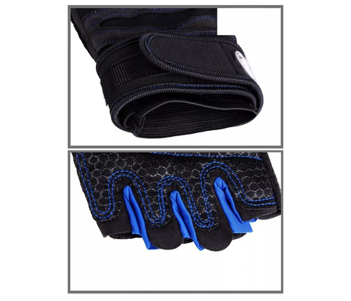 Fingerless Weight Lifting Large Size Gym Gloves for Men and Women - Black and Blue - Zoom Image 5