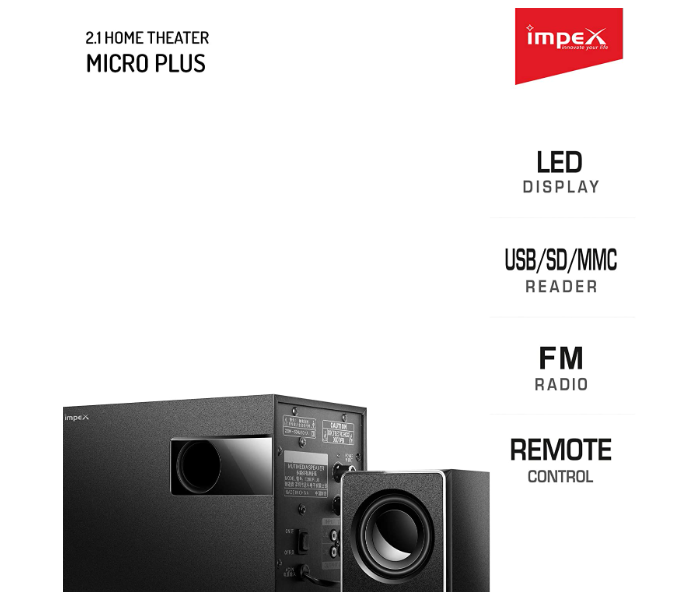 Impex HT 2115 Micro R1 20W 2.1 Channel Multimedia Speaker with Acoustimass Speaker Technology - Black - Zoom Image 4