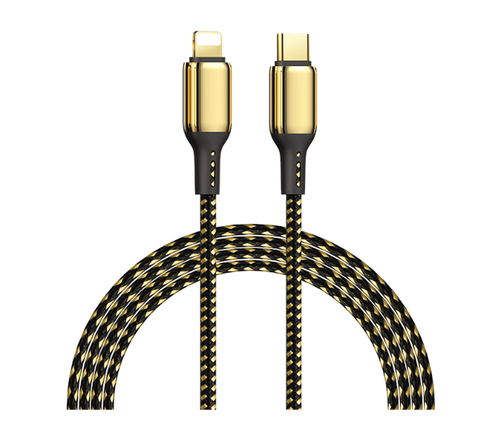 Wiwu GD-10312M 20W Gd-103 Type-C To Lightning 18K Golden Data Cable - Black and Gold - Zoom Image