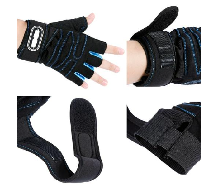 Fingerless Weight Lifting Medium Size Gym Gloves for Men and Women - Black and Blue - Zoom Image 3