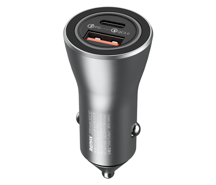 Remax RCC107 Fast Charging PD and QC Type-C Car Charger - Silver - Zoom Image 1