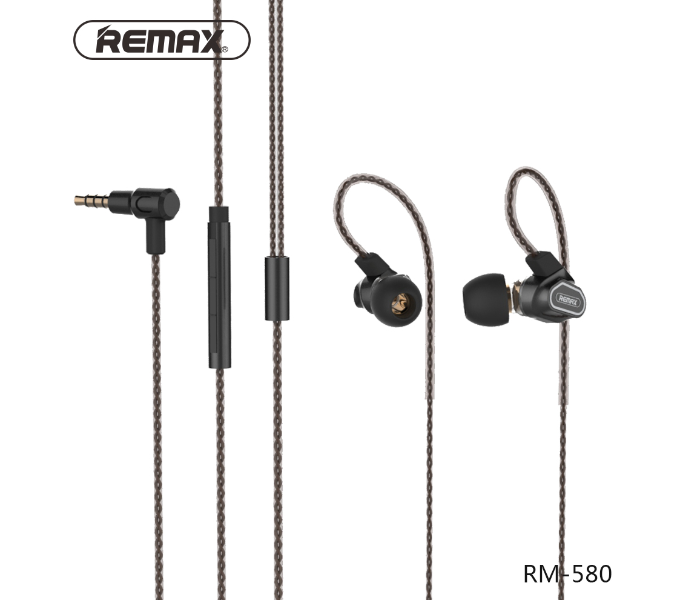 Remax RM-580 Double Moving Coil Wired Earphone - Black - Zoom Image 1