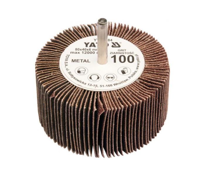 Yato YT-83384 80mm Grit 100 Flap Wheel with Shaft - Brown - Zoom Image