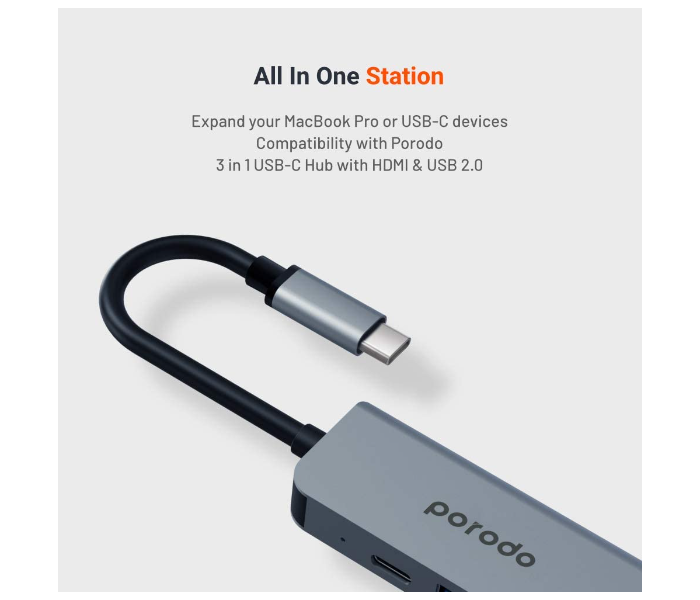 Porodo PD-4K31C-GY USB C to HDMI 4K Multiport Adapter - Gray - Zoom Image 4