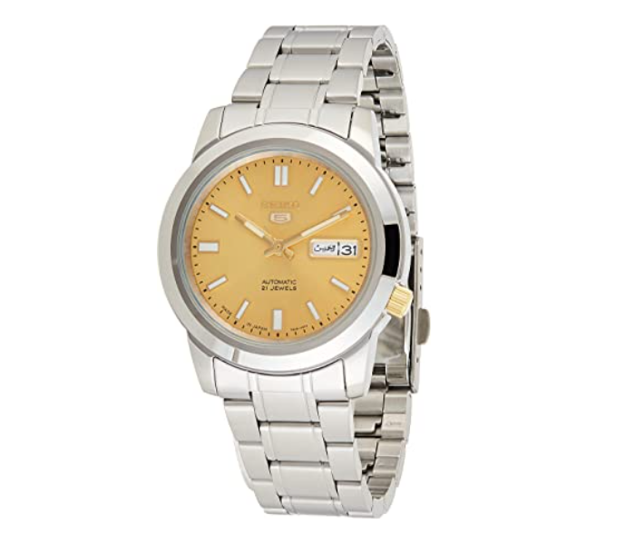 Seiko SNKK13J1 Analog Automatic Stainless Steel with Gold Dial Watch for Men - Silver - Zoom Image 1