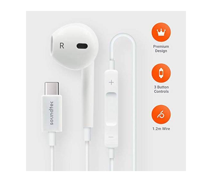 Porodo PD-CMNEP-WH Mono Single TypeC Earphone with 3-Button Controls - White - Zoom Image 1