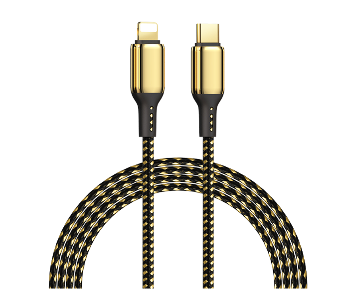 Wiwu GD-1033M 3 Metre 20W Gd-103 Type-C To Lightning 18K Golden Data Cable - Black and Gold - Zoom Image