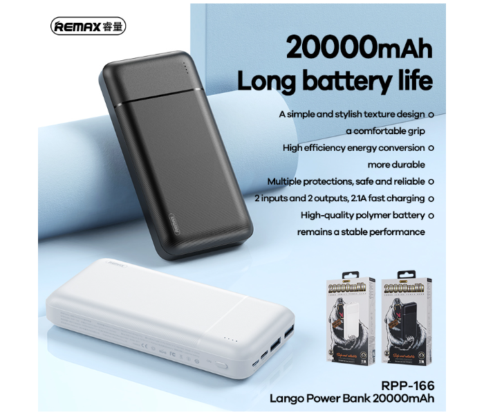 Remax RPP-166 Lango 20000mAh 2 USB Power Bank - White - Zoom Image 2