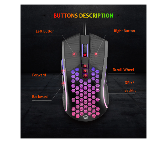 Meetion MT-GM015 Comfortable And In Control Lightweight Honeycomb Gaming Mouse -Black - Zoom Image 7