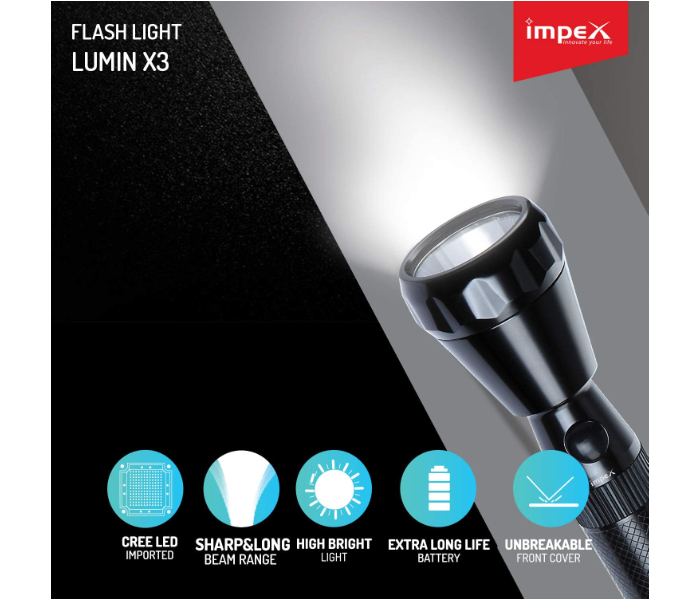 Impex LUMIN X3 Rechargeable LED Handheld Flashlight - Black - Zoom Image 3