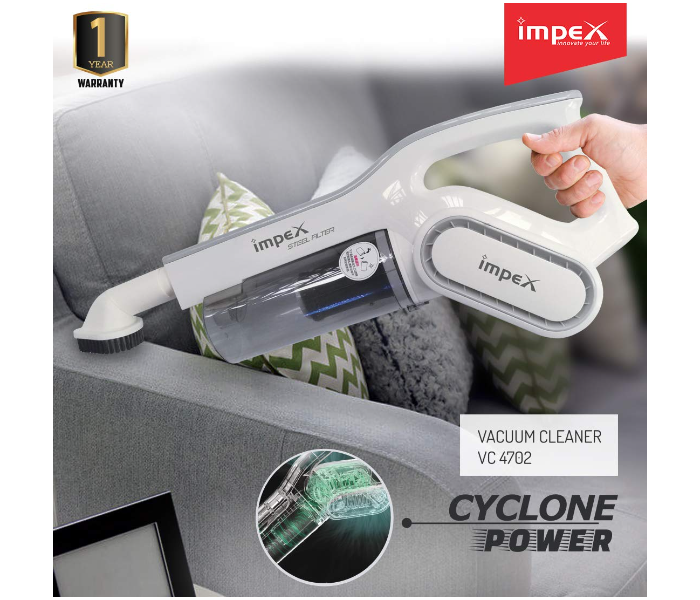 Impex VC 4702 Hand Held Vacuum Cleaner -White - Zoom Image 3