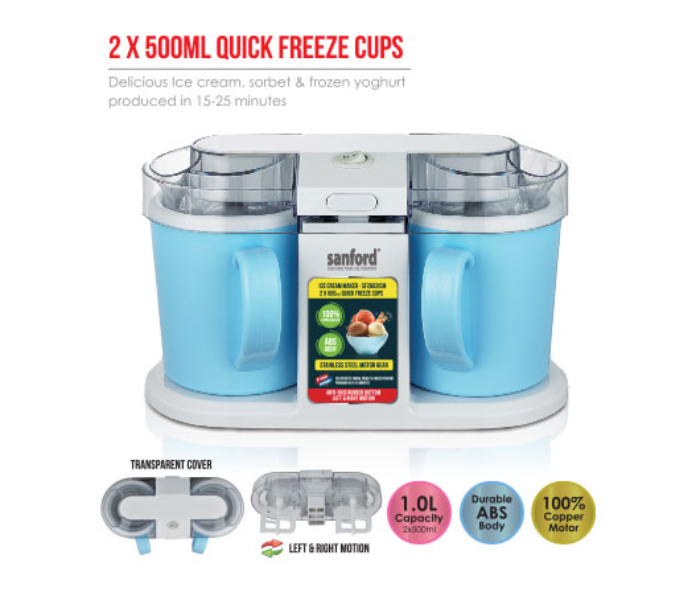 Sanford SF2602 2X500ml Quick Freeze Cups Ice Cream Maker - Light Blue - Zoom Image