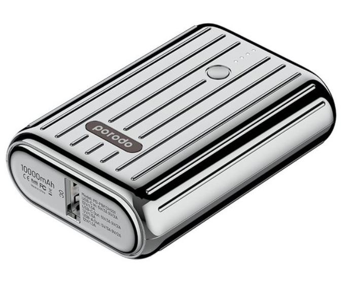 Porodo PD-PBFCH001-SL 10000mAh 18W Quick Charge 3.0 Ultra-Compact Wireless Portable Power Bank - Silver - Zoom Image 1