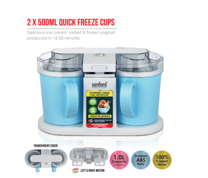 SanFord SF2602ICM 2x500ml Stainless Steel Ice Cream Maker - Blue - Zoom Image