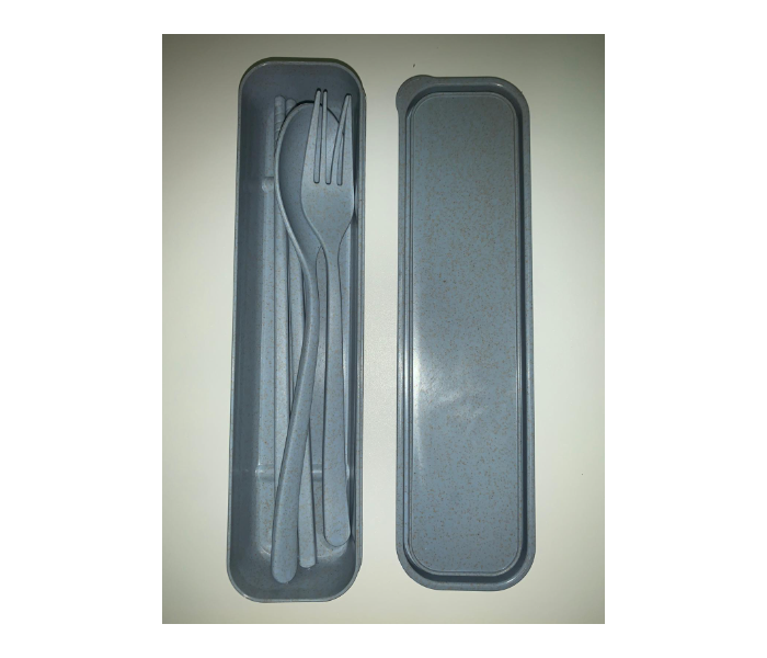 Wheat Straw Medium Plastic Case With Fancy Cutleries -Bluegray - Zoom Image