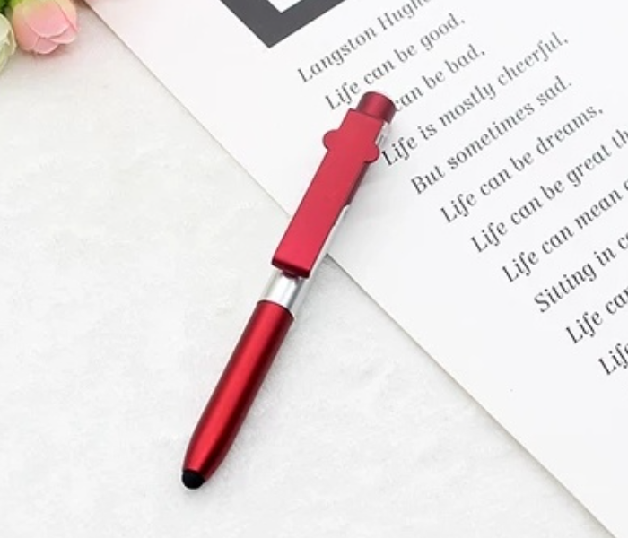 OEM Foldable Ballpoint Pen with Mobile Holder and LED Light - Red - Zoom Image 1