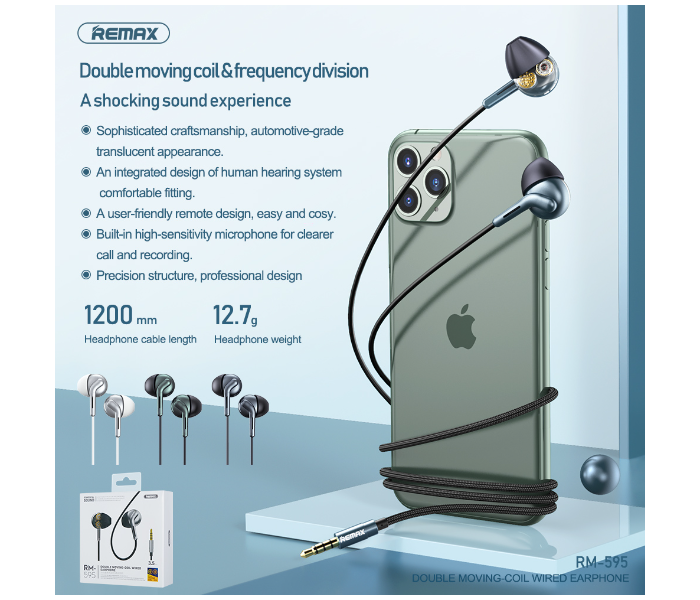 Remax RM-595 Dual Moving Coil Wired Earphone - Green - Zoom Image 2