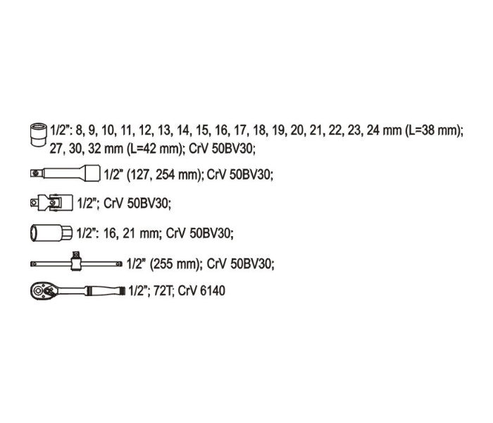 Yato YT-3875 27 Piece Cr-V Steel Socket Set with AS-Drive System - Zoom Image 2