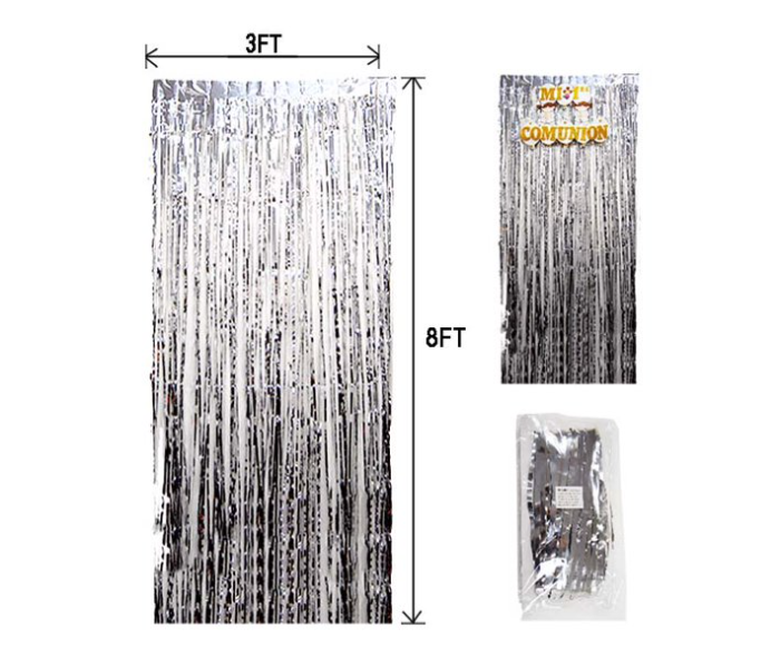 Mira Decor M-D-FC-16 Foil Curtains Metallic Foil Fringe Curtain - Silver - Zoom Image