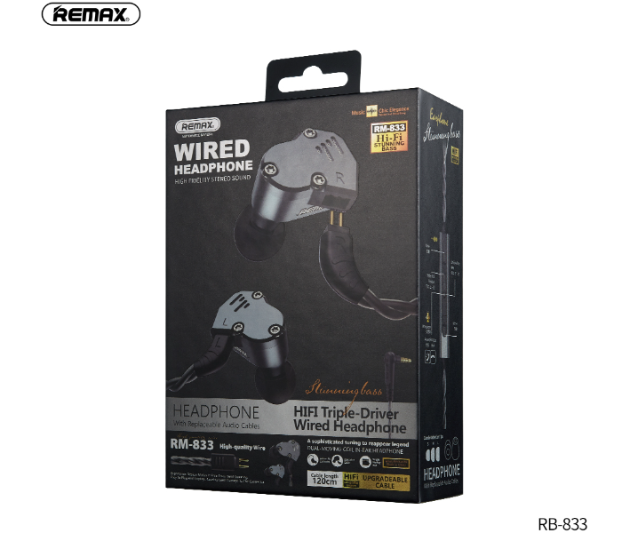 Remax RM-833 HIFI Triple-Driver Wired Headphone - Grey - Zoom Image 3