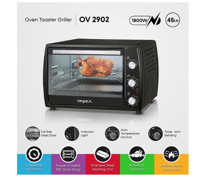 Impex OV 2902 1800W 45 Litre Oven Toaster Grill - Black - Zoom Image 2