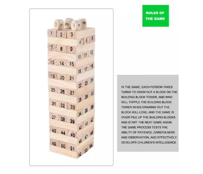 OEM 54 Piece Educational Wooden Stacking Tumbling Tower Blocks - Brown - Zoom Image 4