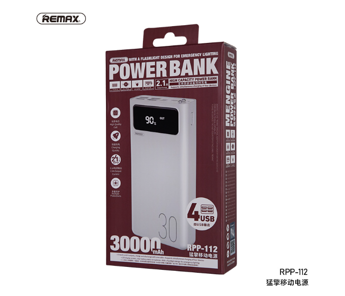 Remax RPP-112 Mengine Series 30000mAh 4 USB Power Bank - White - Zoom Image 3