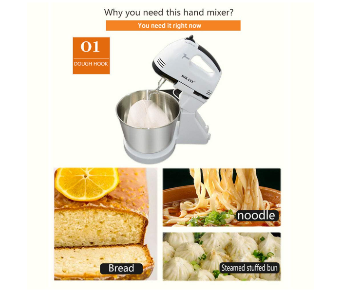 Boss Tech 250W 7 Speed 2 in 1 Electric Hand Mixer with 2 Litre Stainless Steel Bowl - White and Silver - Zoom Image 5