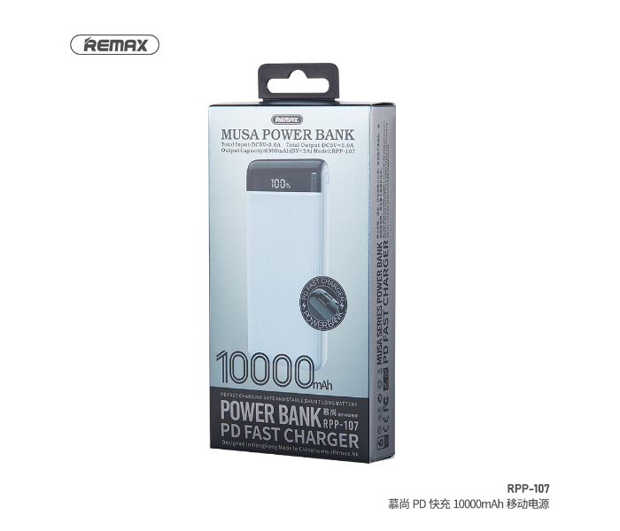 Remax RPP-107 Musa 10000mAh 18W 2 USB Two-way PD Fast Charging Power Bank - White - Zoom Image 4