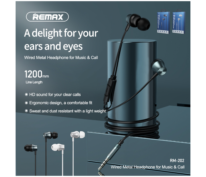 Remax RM-202 In-Ear Wired Headphone - Dark Grey - Zoom Image 2