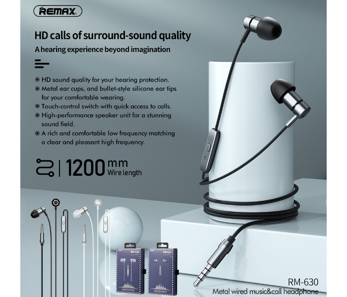 Remax RM-630 Metal Earphone for Music and Call - Dark Grey - Zoom Image 2