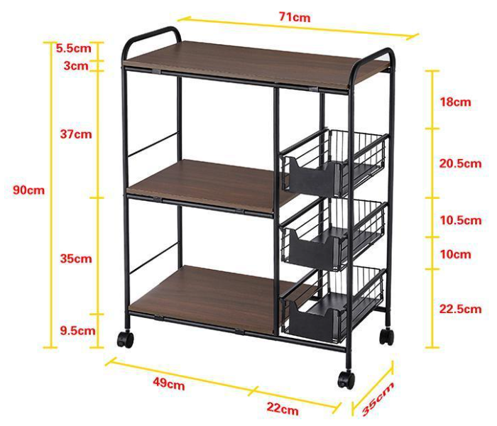 Generic Kitchen 3 Tier Receptacle Rack With Wheels - Brown - Zoom Image 2