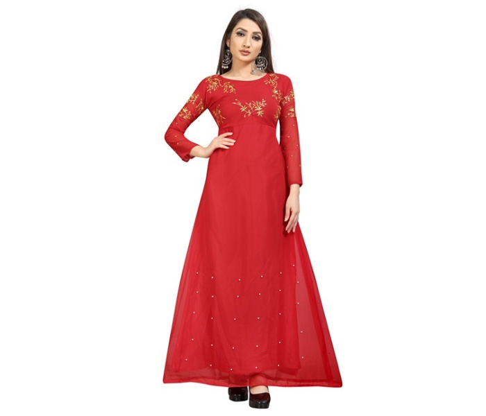 Quny QBM1343 Embroidered Kurti with Lock Moti -Red - Zoom Image