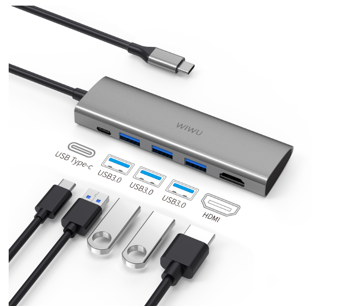 Wiwu A531HG 5 In 1 USB-C Hub - Grey - Zoom Image 2