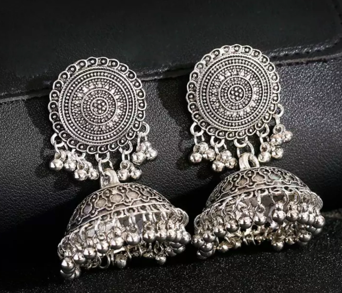 Fashion Jewelry E012830 Vintage Tribe Jhumkas -Silver - Zoom Image