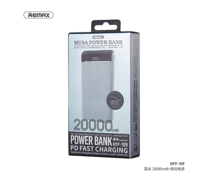 Remax RPP-109 Musa 20000mAh 18W 2 USB Two-way PD Fast Charging Power Bank - White - Zoom Image 4