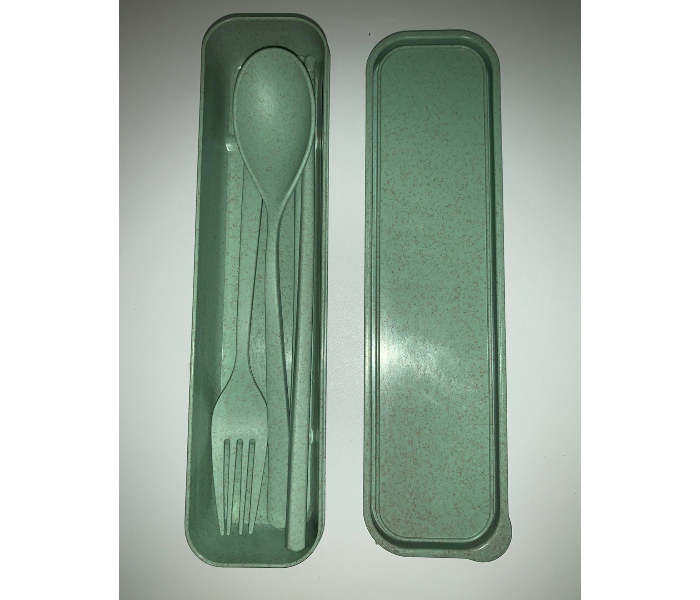 Wheat Straw Medium Plastic Case With Fancy Cutleries -Green - Zoom Image