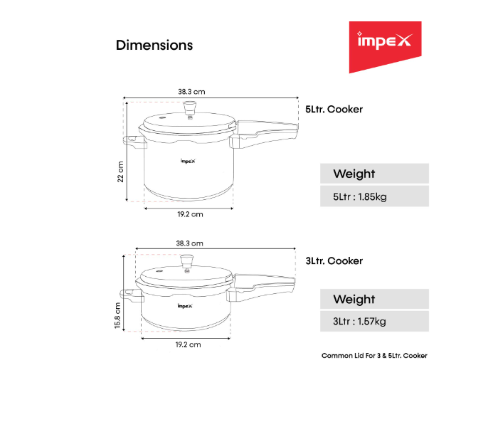 Impex EP3C5 3L and 5L Induction Base High Grade Stainless Steel Pressure Cooker - Silver - Zoom Image 6