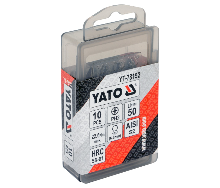 Yato YT-78152 10 Piece Ph2 Drop Forged Screwdriver Bits - Black - Zoom Image 2