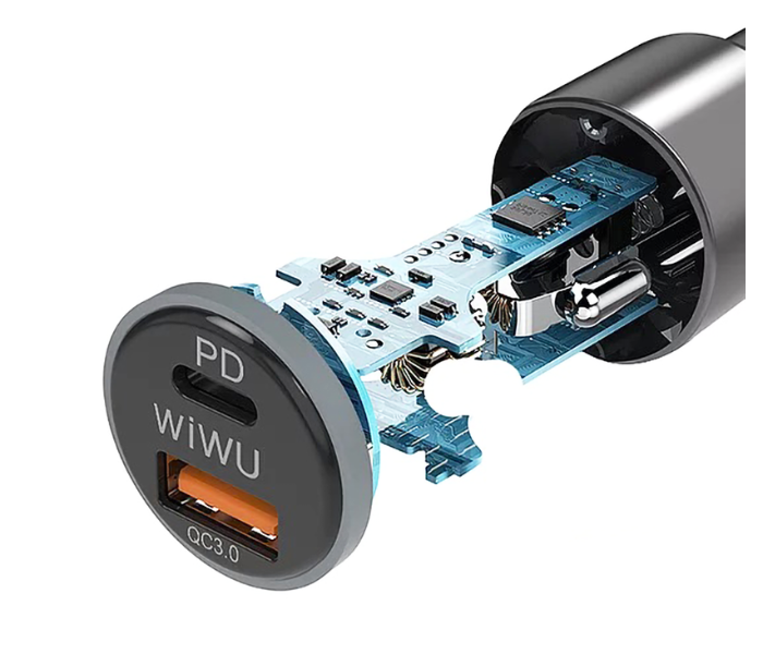 Wiwu PC100 Type-C Quick Charge Car Charger - Grey - Zoom Image 4