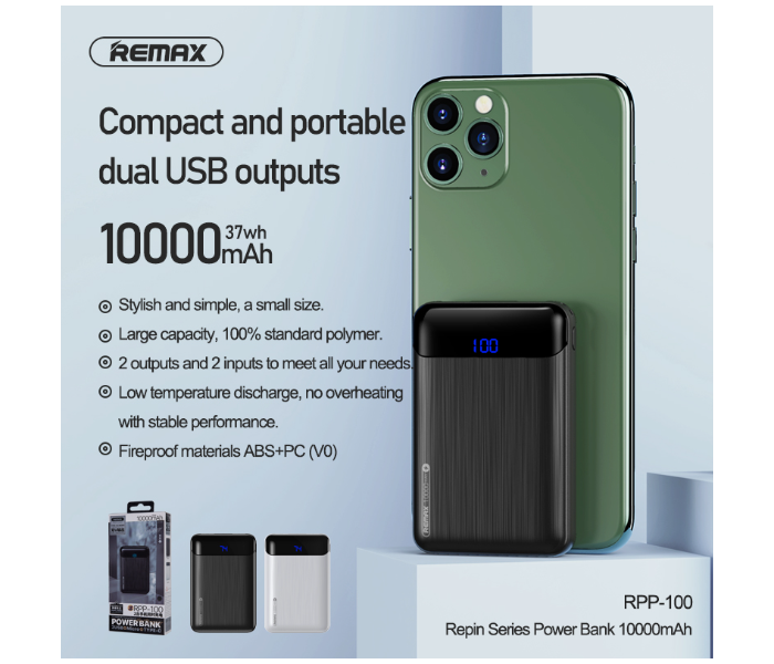 Remax RPP-100 Repin Series 10000mAh 2 USB Power Bank RPP-100 - White - Zoom Image 2